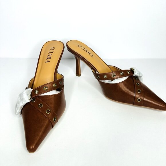 NEW Women’s Suiara Kitten Heels Pumps Size 8.5” Brown Pointy Toes with Box - Picture 1 of 10